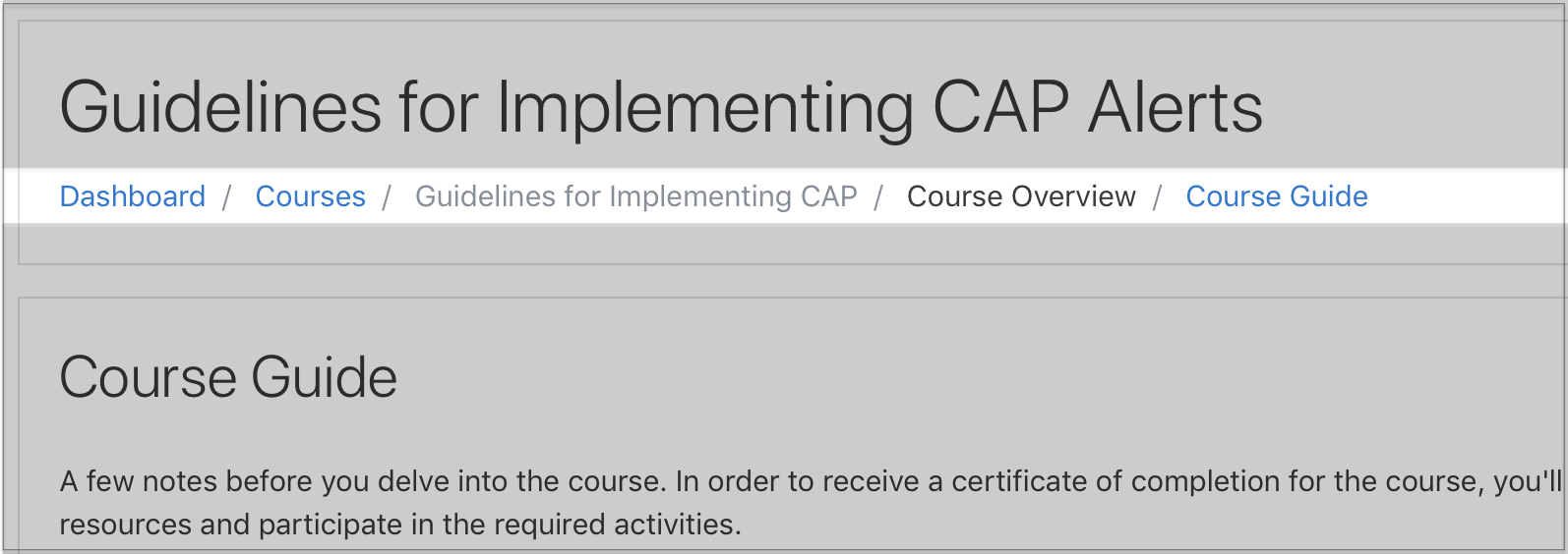 Guidelines for Implementing CAP Course Guide ETRP Moodle Site